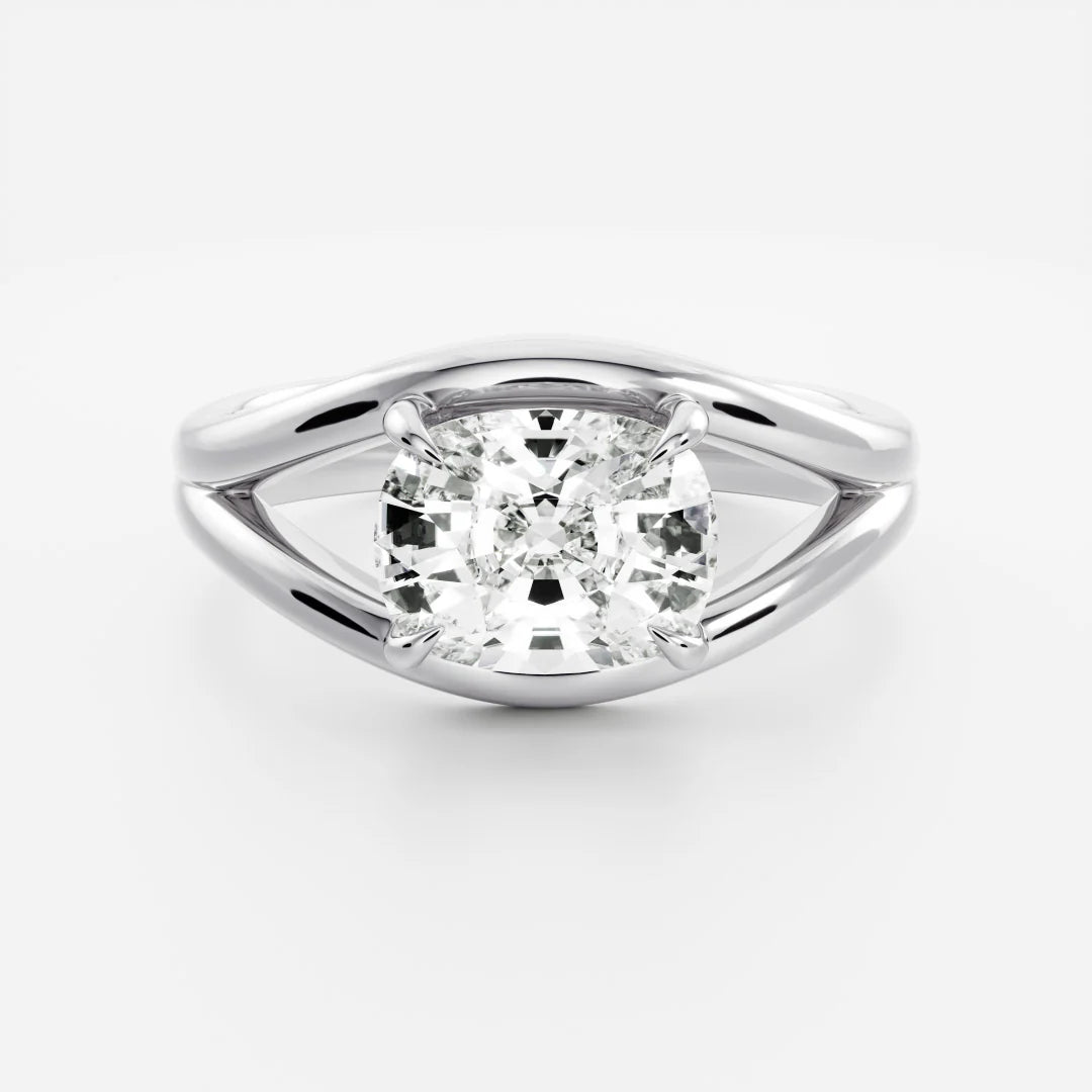 Cushion Cut Lab-Grown Diamond Double-Prong Solitaire Engagement Ring with Split Shank