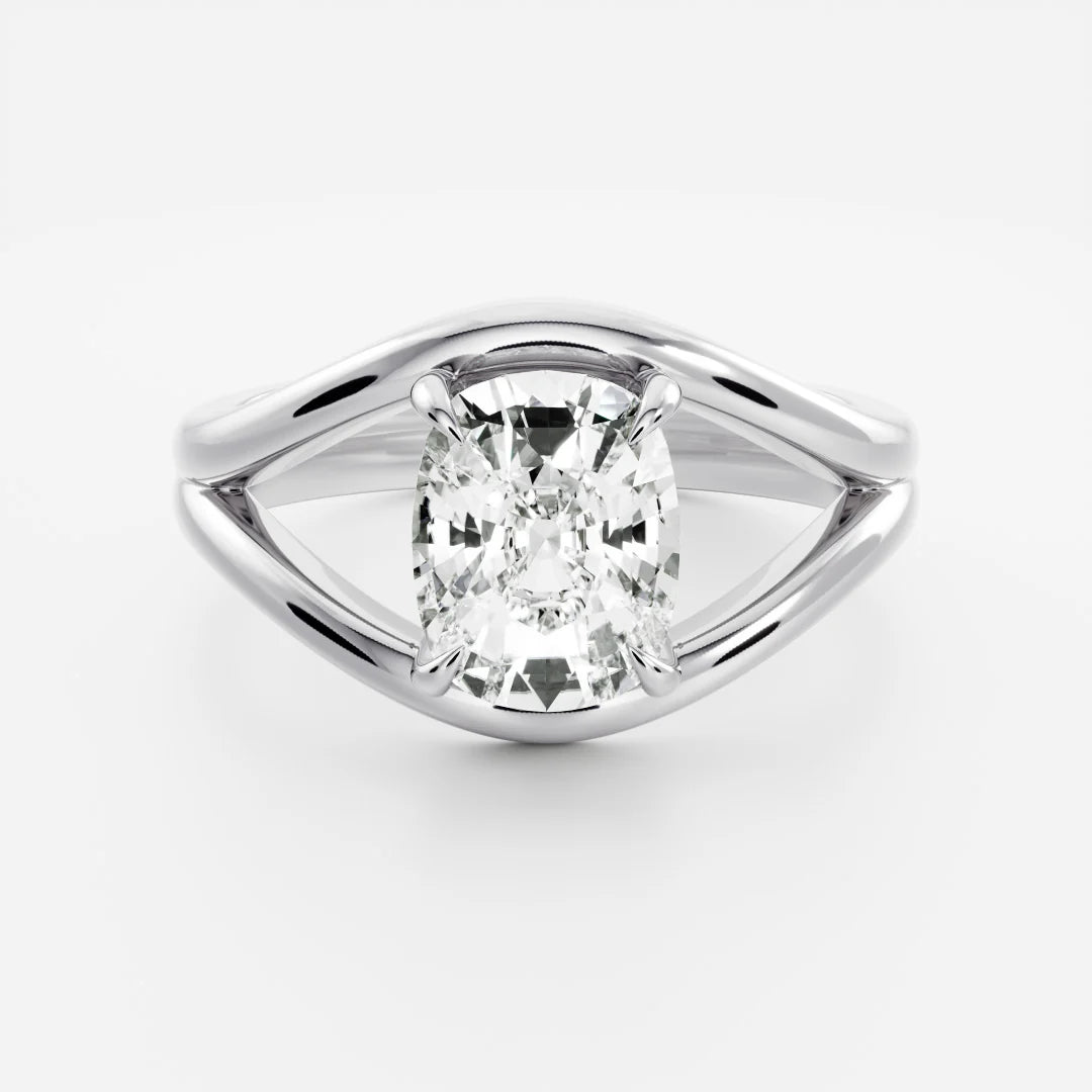 Elongated Cushion Cut Lab-Grown Diamond Solitaire Engagement Ring with Split Shank