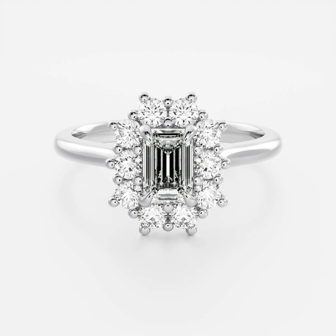 Emerald Cut Lab-Grown Diamond Cluster Halo Engagement Ring