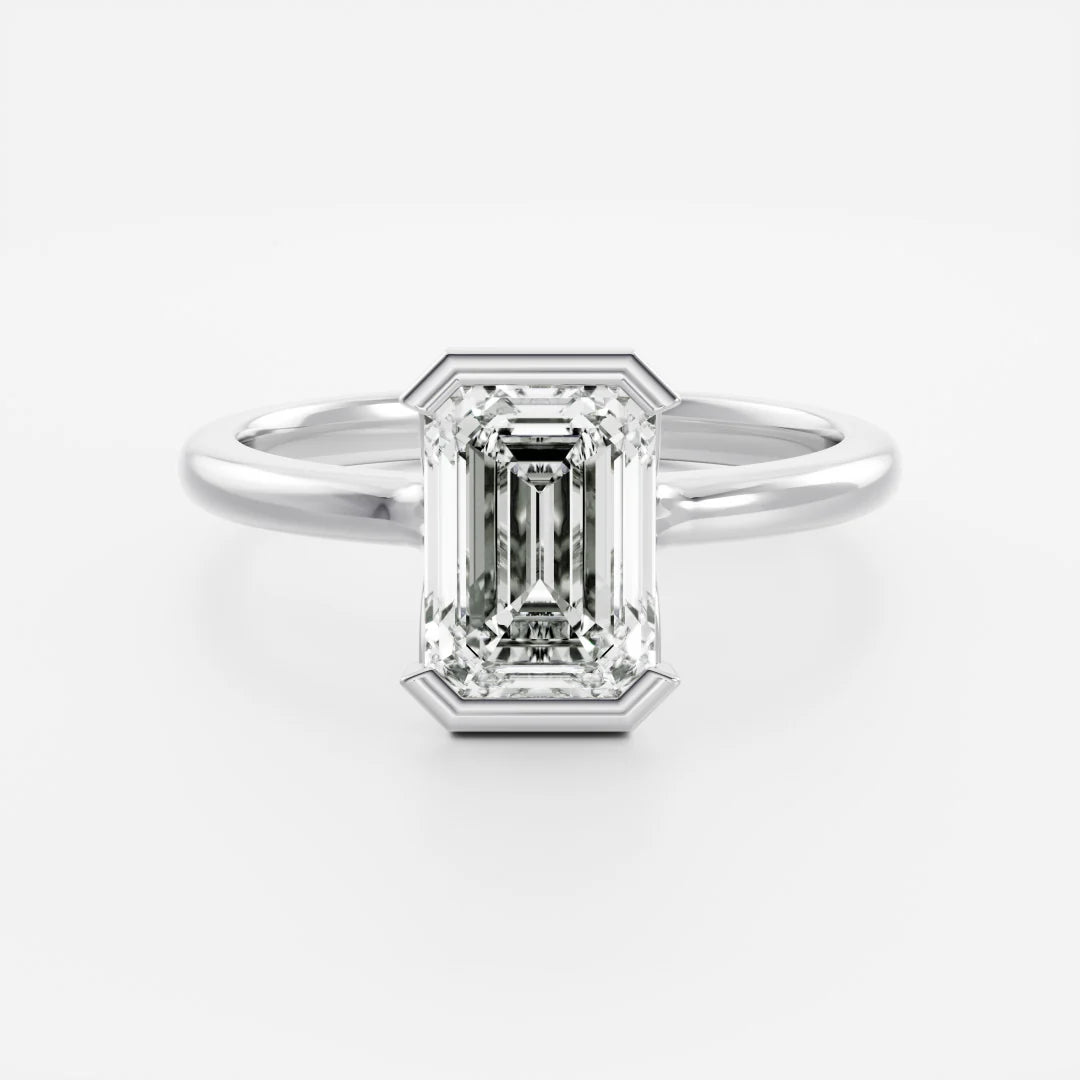 Emerald Cut Lab-Grown Diamond Half Bezel Solitaire Engagement Ring