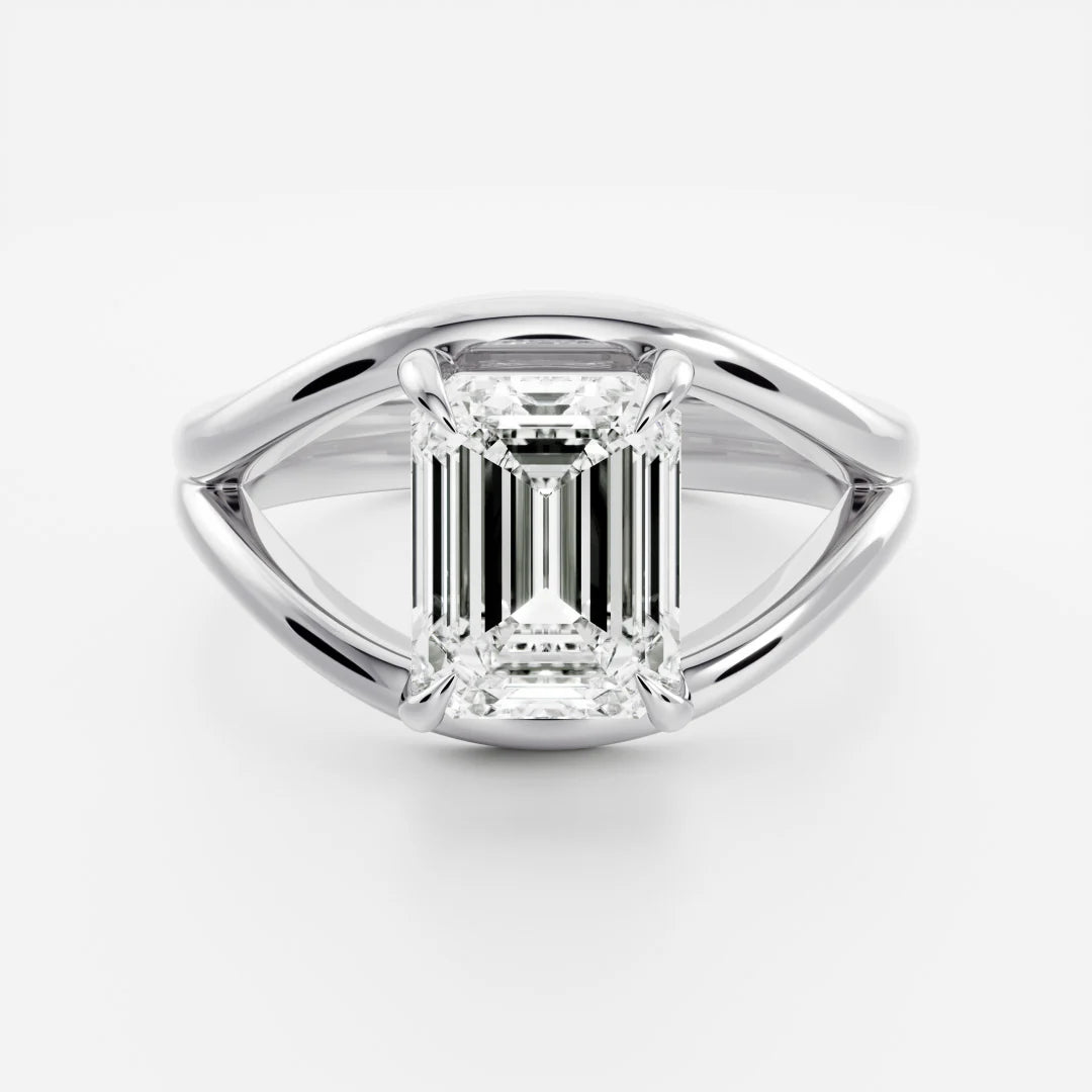 Emerald Cut Lab-Grown Diamond Solitaire Engagement Ring with Split Shank