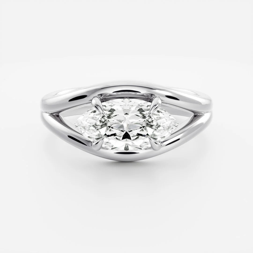 East-West Marquise Cut Lab-Grown Diamond Solitaire Engagement Ring with Split Shank