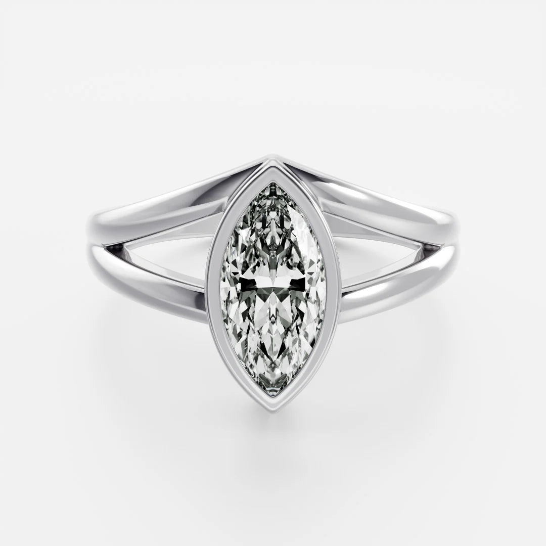 Marquise Cut Lab-Grown Diamond Bezel Solitaire Engagement Ring with Split Shank