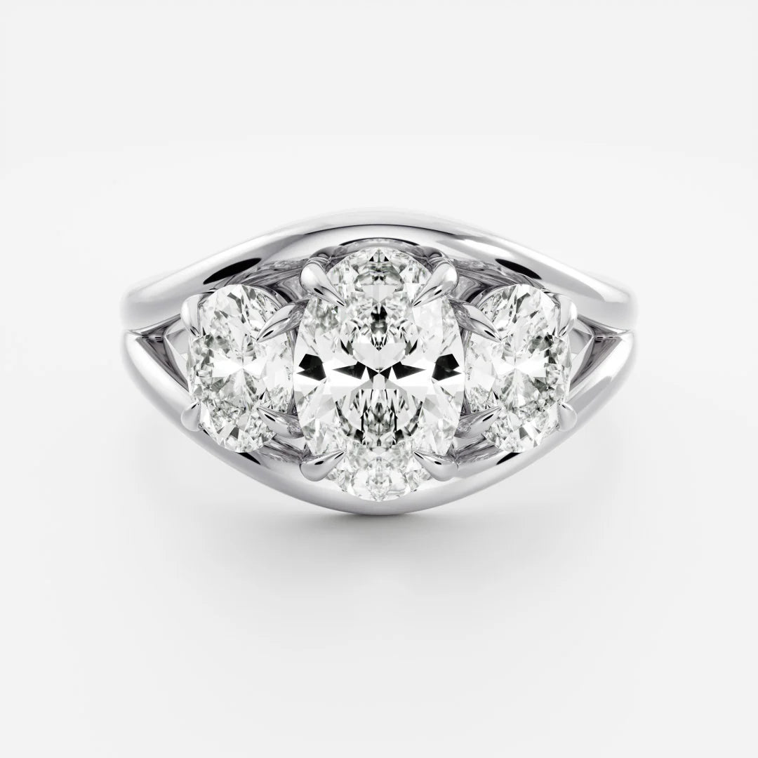 Oval Cut Lab-Grown Diamond Three Stone Engagement Ring with Split Shank