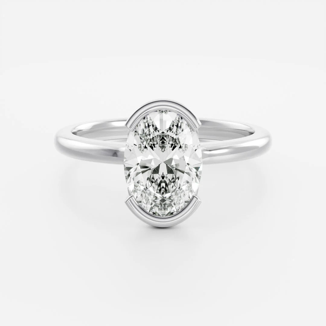 Oval Cut Lab-Grown Diamond Half Bezel Engagement Ring