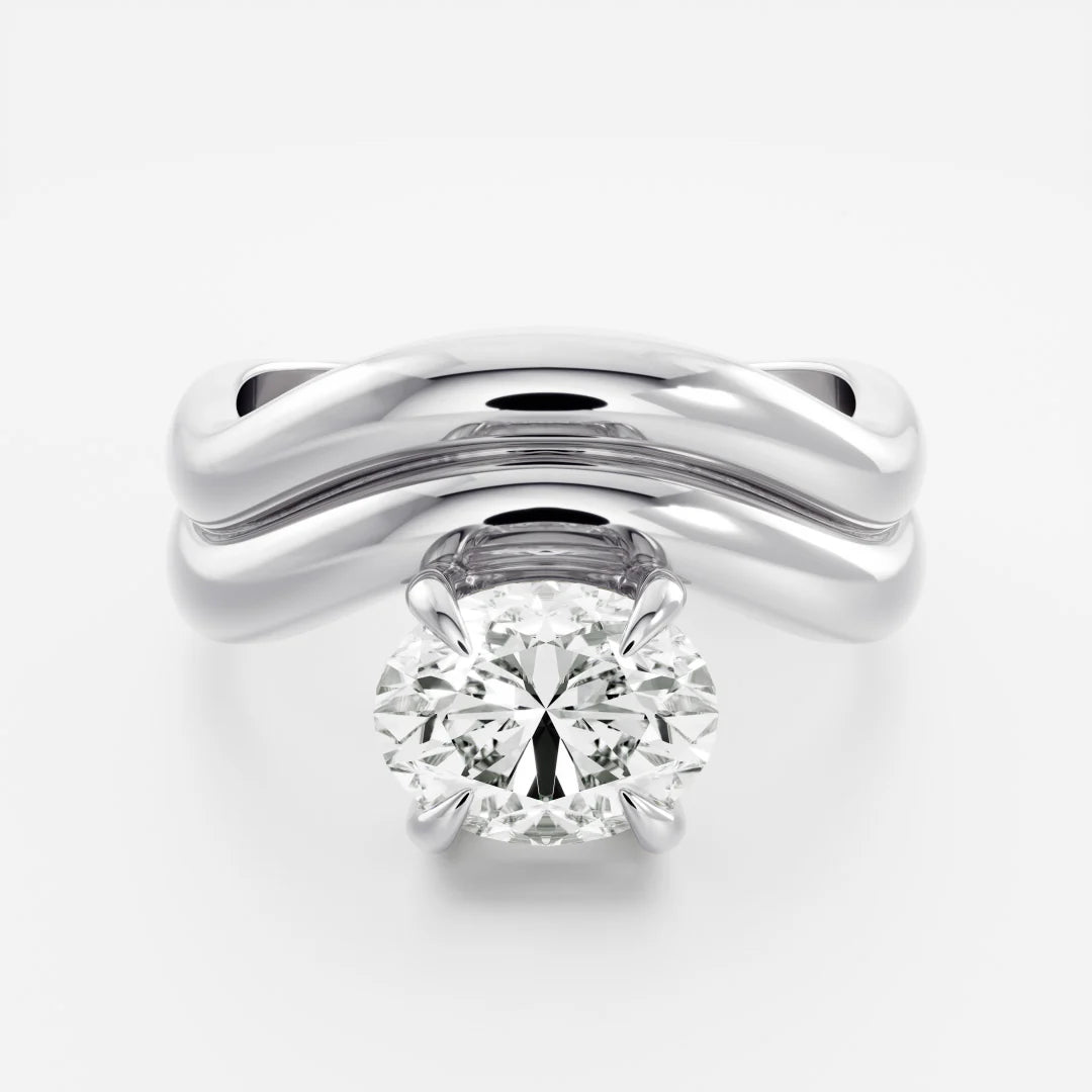 Oval Lab-Grown Diamond Solitaire Engagement Ring with Double Wave Band
