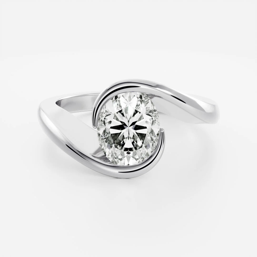 Oval Lab-Grown Diamond Half Bezel Bypass Solitaire Engagement Ring