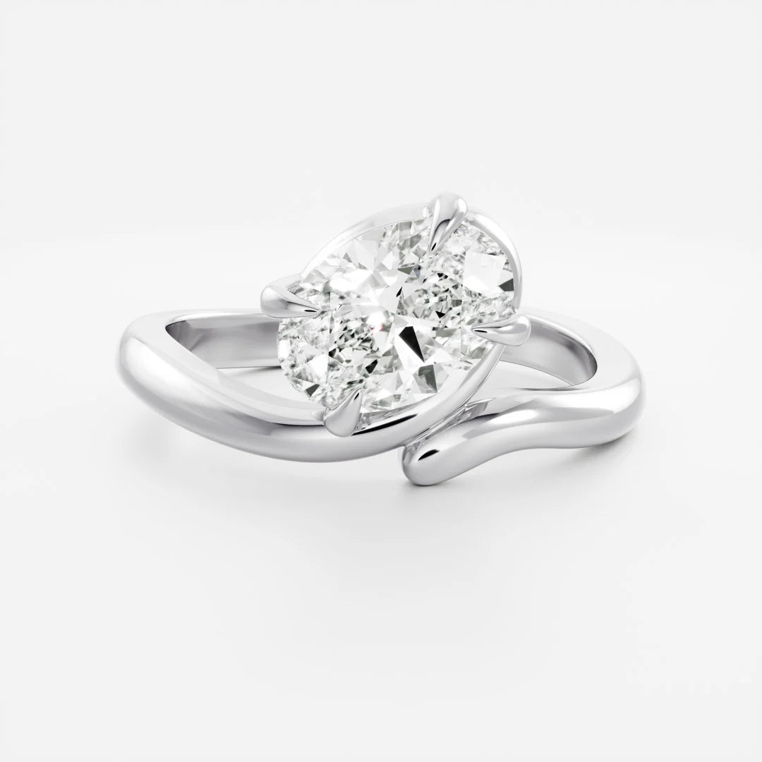 Oval Cut Lab-Grown Diamond Solitaire Engagement Ring with Bypass Band
