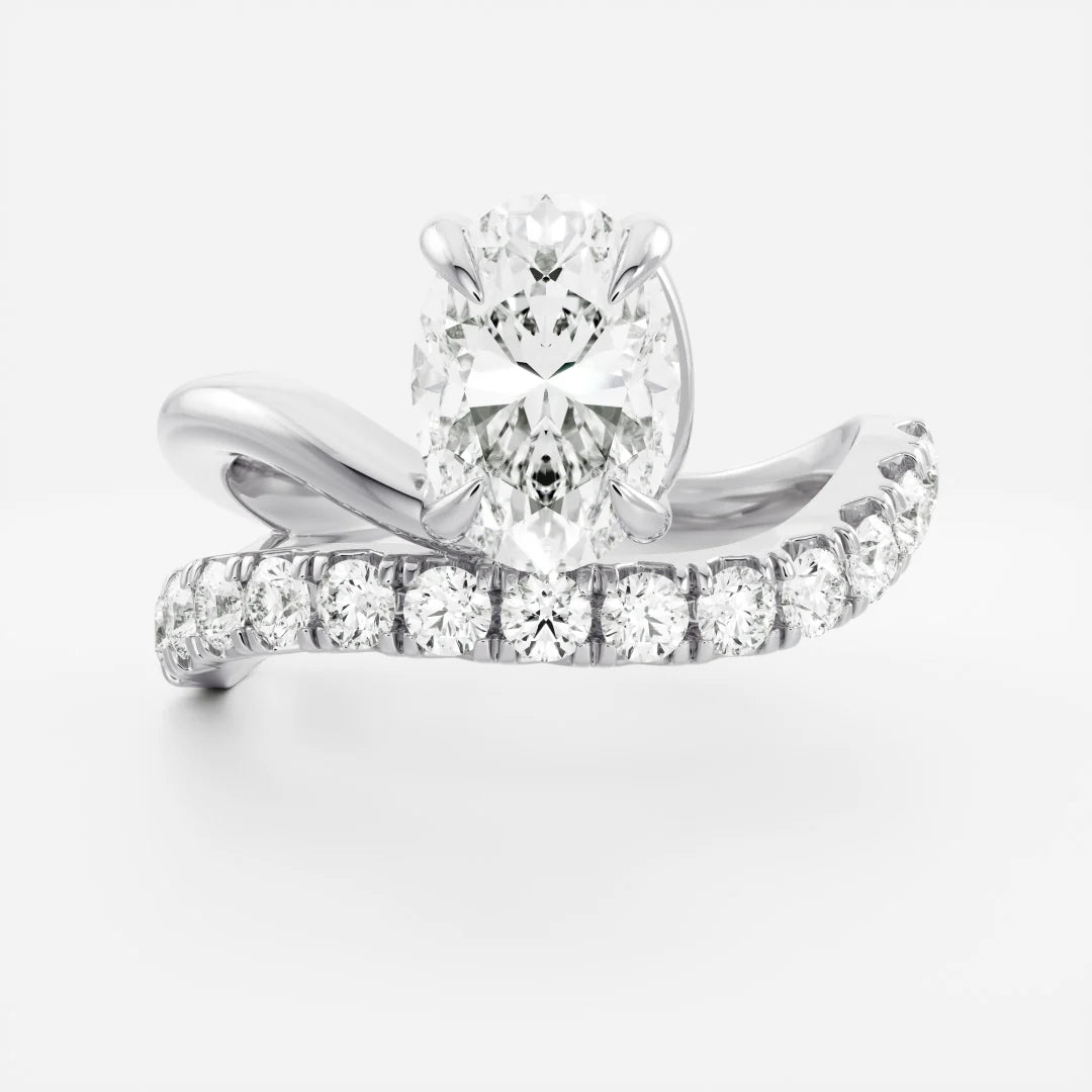 Oval Lab-Grown Diamond Solitaire Engagement Ring with Pavé Bypass Band
