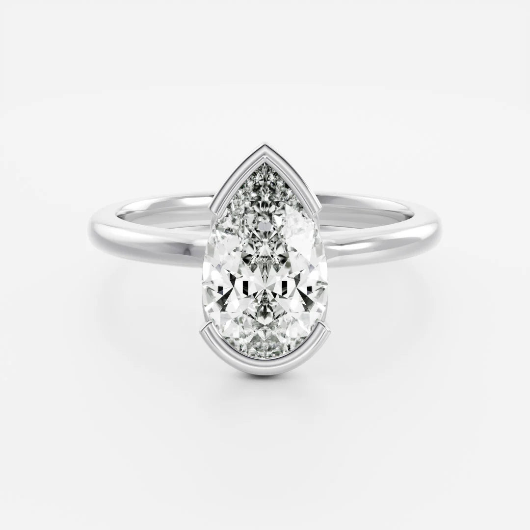 Pear Shaped Lab-Grown Diamond Half Bezel Engagement Ring