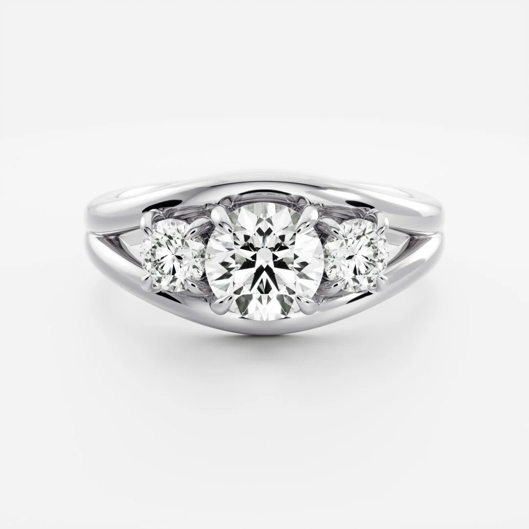 Round Brilliant Lab-Grown Diamond Three Stone Engagement Ring with Split Shank