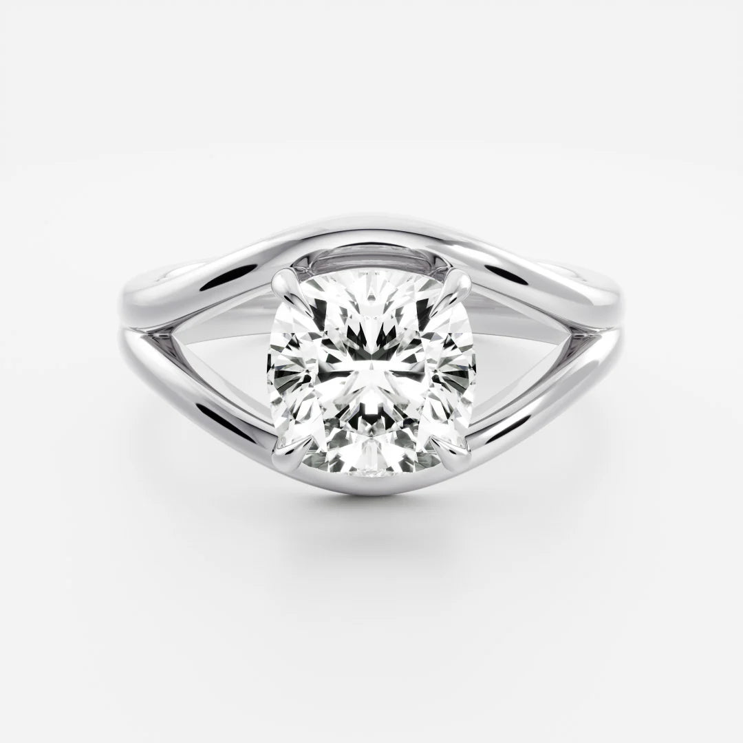 Cushion Cut Lab-Grown Diamond Solitaire Engagement Ring with Split Shank