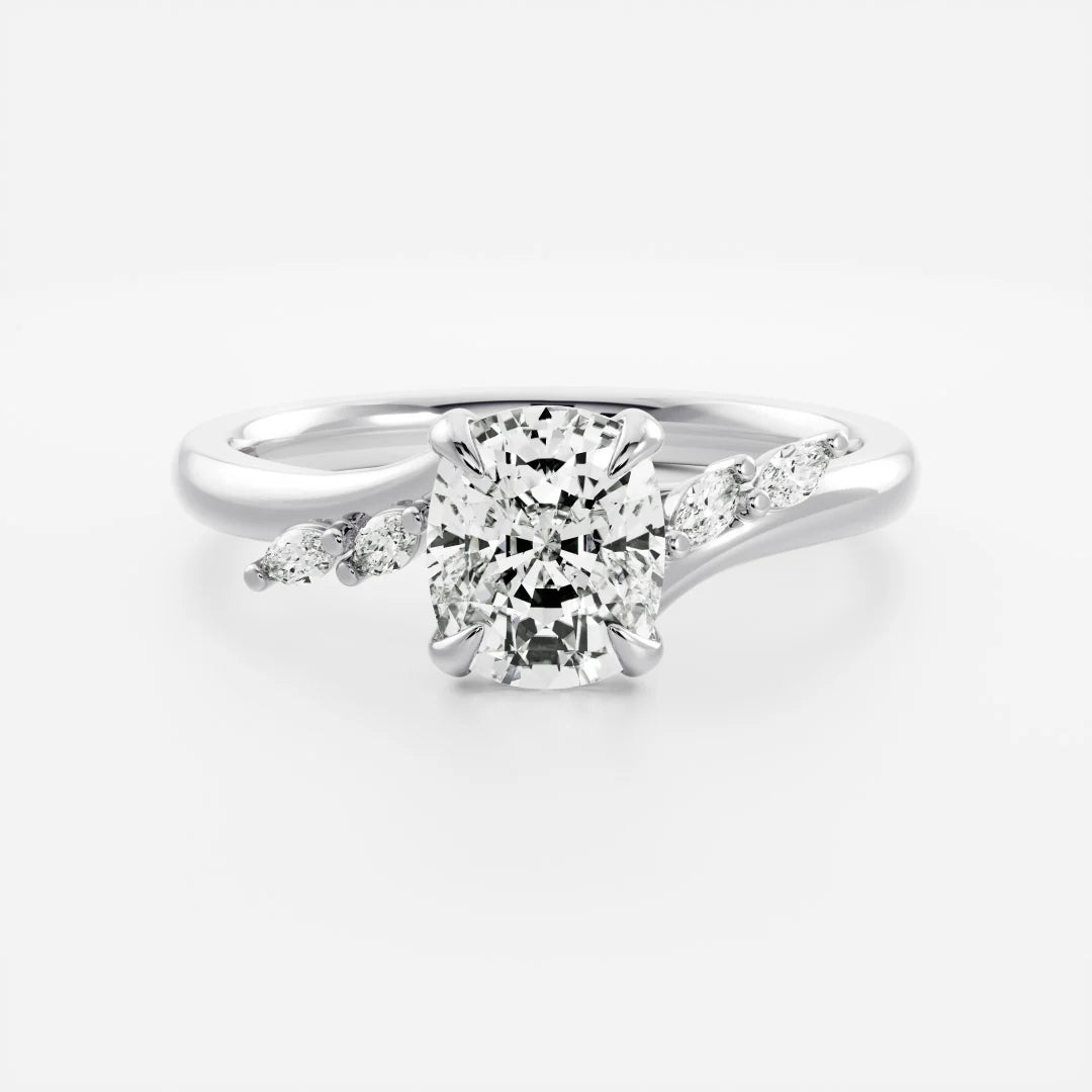 Cushion Cut Lab-Grown Diamond Cluster Bypass Engagement Ring