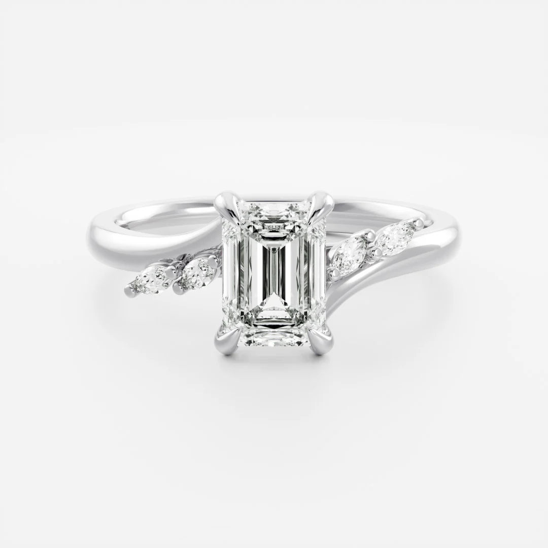 Emerald Cut Lab-Grown Diamond Cluster Bypass Engagement Ring