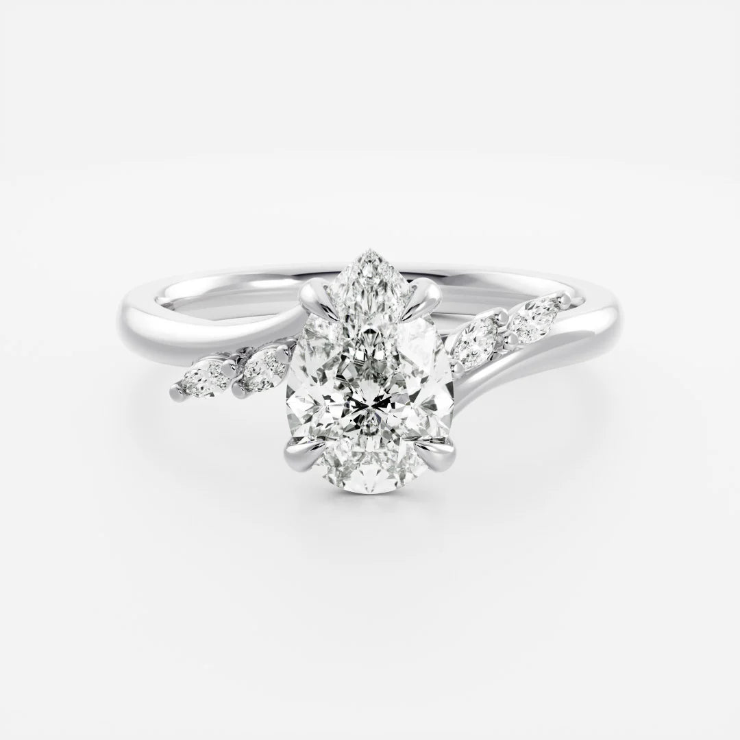 Pear Lab-Grown Diamond Marquise Accent Floral Bypass Engagement Ring
