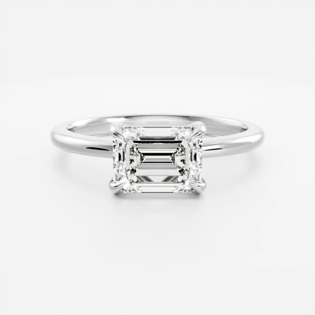 East-West Emerald Cut Lab-Grown Diamond Solitaire Engagement Ring
