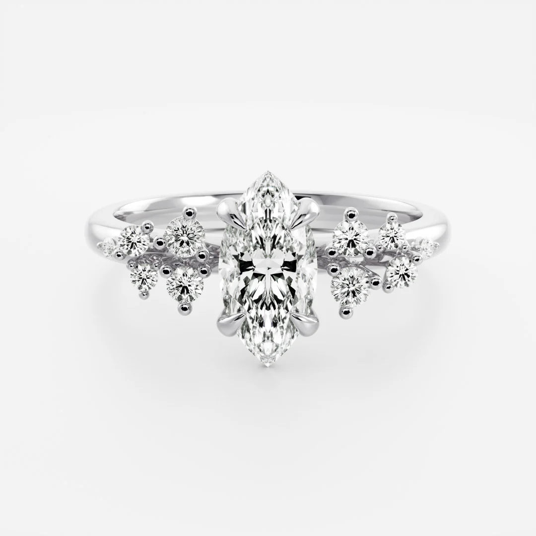 Marquise Lab-Grown Diamond Solitaire Engagement Ring with Cluster Diamond Shoulders