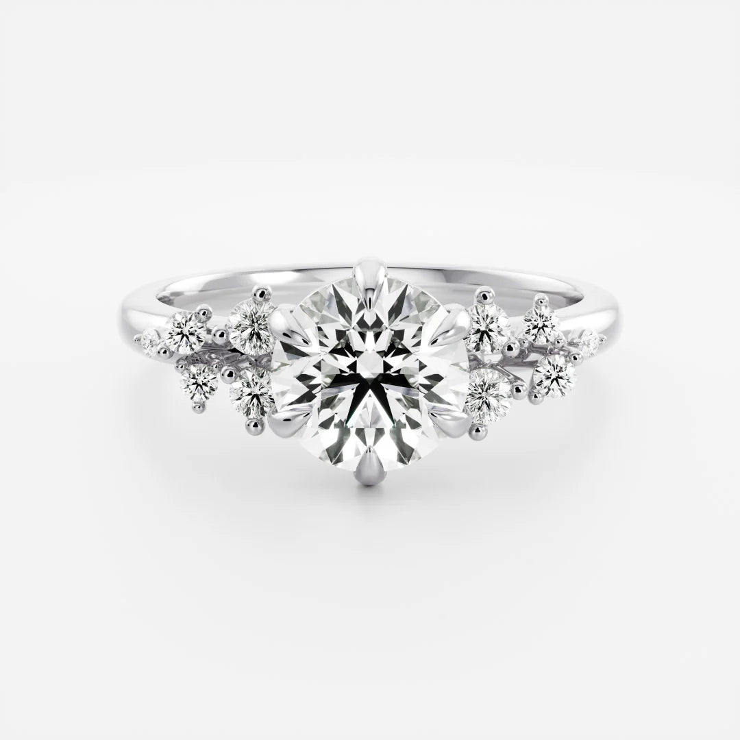 Round Brilliant Lab-Grown Diamond Solitaire Engagement Ring with Cluster Diamond Shoulders