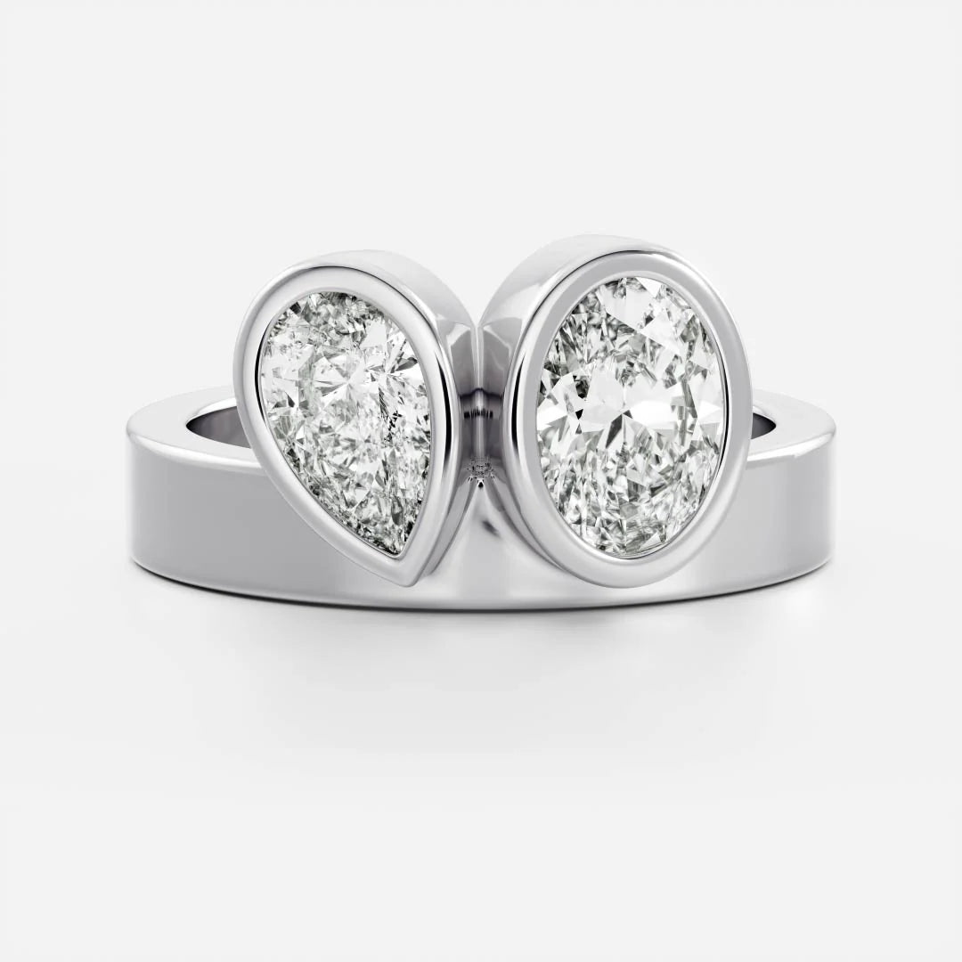 Pear & Oval Lab-Grown Diamond Bezel Toi et Moi Engagement Ring with Wide Band