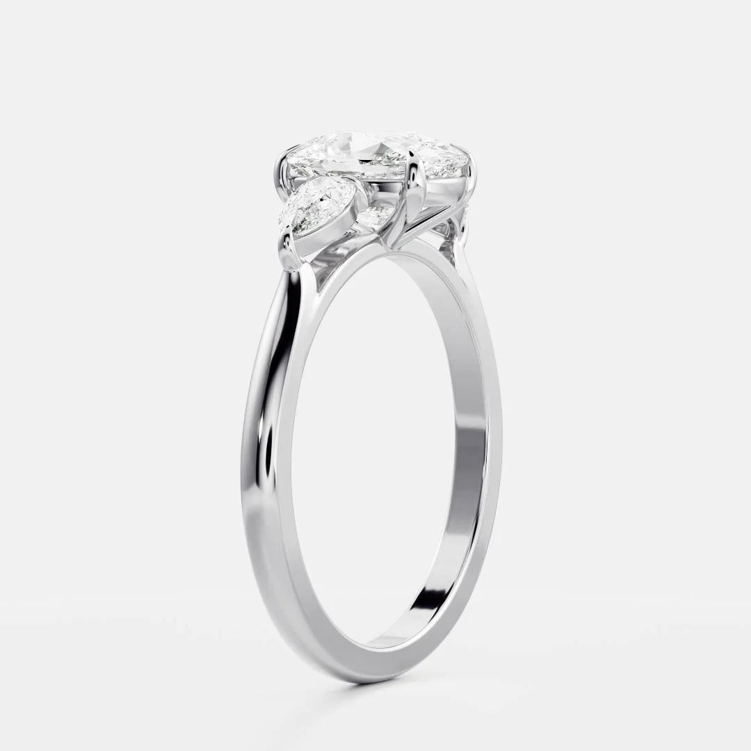 Elongated Cushion Lab-Grown Diamond Three Stone Ring with Pear Side Stones