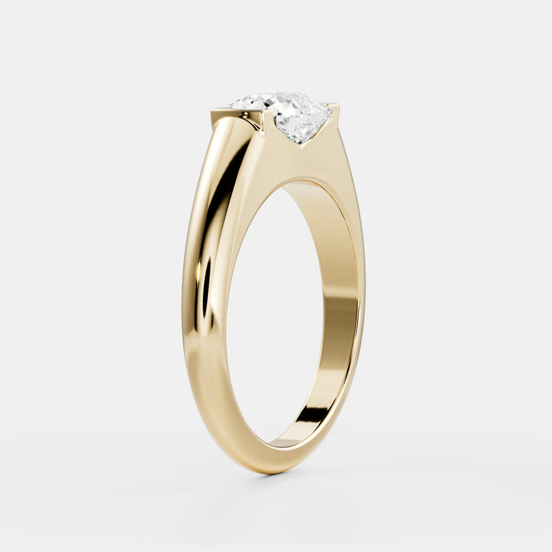East-West Elongated Cushion Cut Lab-Grown Diamond Bar-Set Engagement Ring with Dome Band
