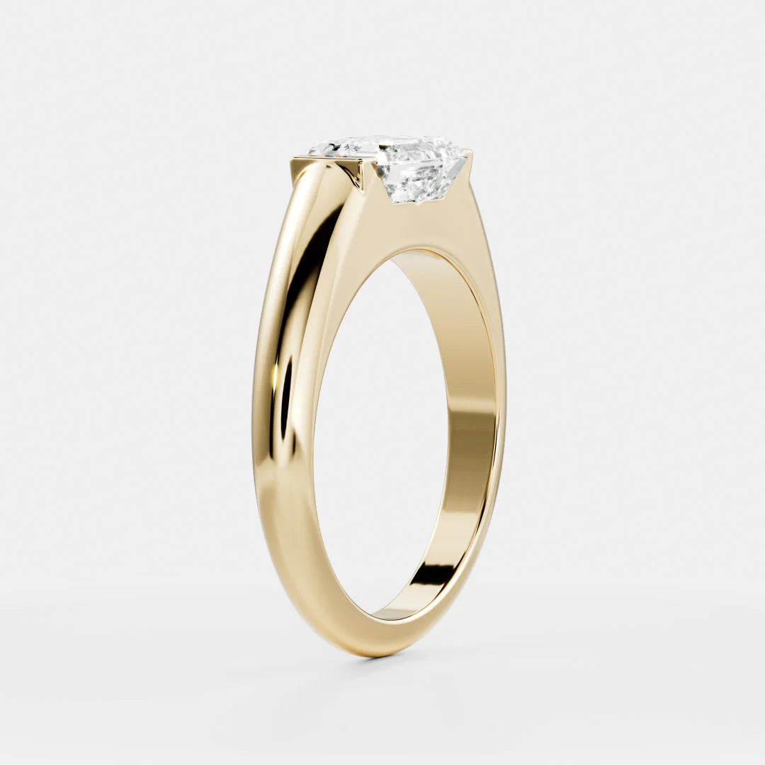 East-West Emerald Cut Lab-Grown Diamond Bar-Set Engagement Ring with Dome Band