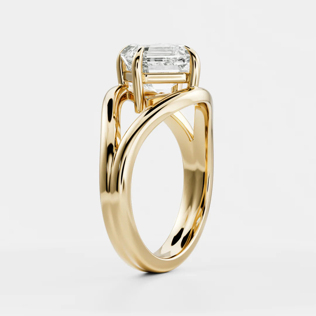 Tilted Asscher Cut Lab-Grown Diamond Solitaire Engagement Ring with Split Shank