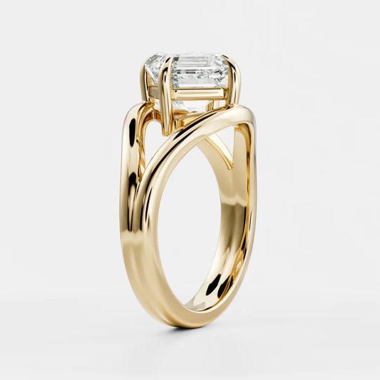 Tilted Asscher Cut Lab-Grown Diamond Solitaire Engagement Ring with Split Shank