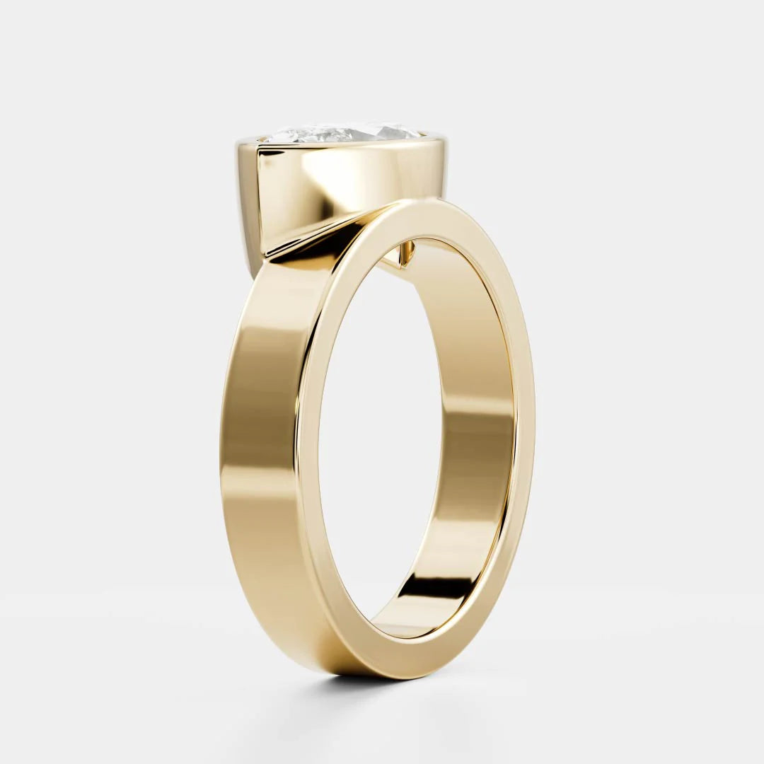 East-West Marquise Cut Lab-Grown Diamond Bezel Engagement Ring with Wide Band