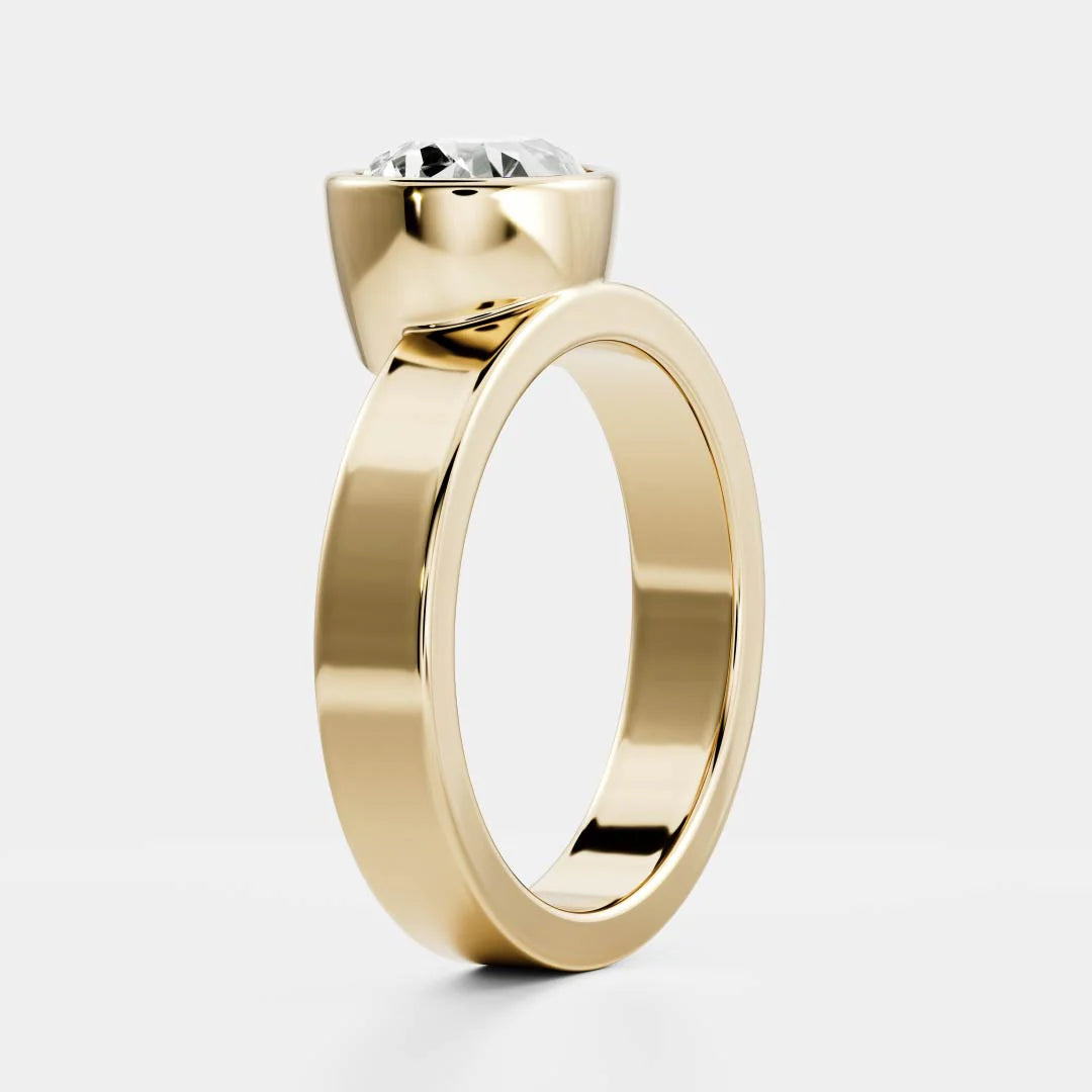 East-West Pear Cut Lab-Grown Diamond Bezel Engagement Ring with Wide Band