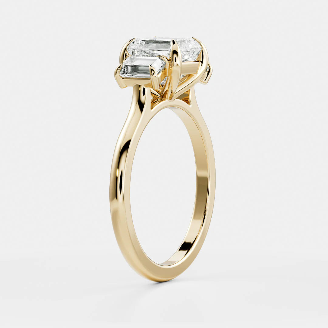 Asscher Cut Lab-Grown Diamond Three Stone Engagement Ring with Emerald Cut