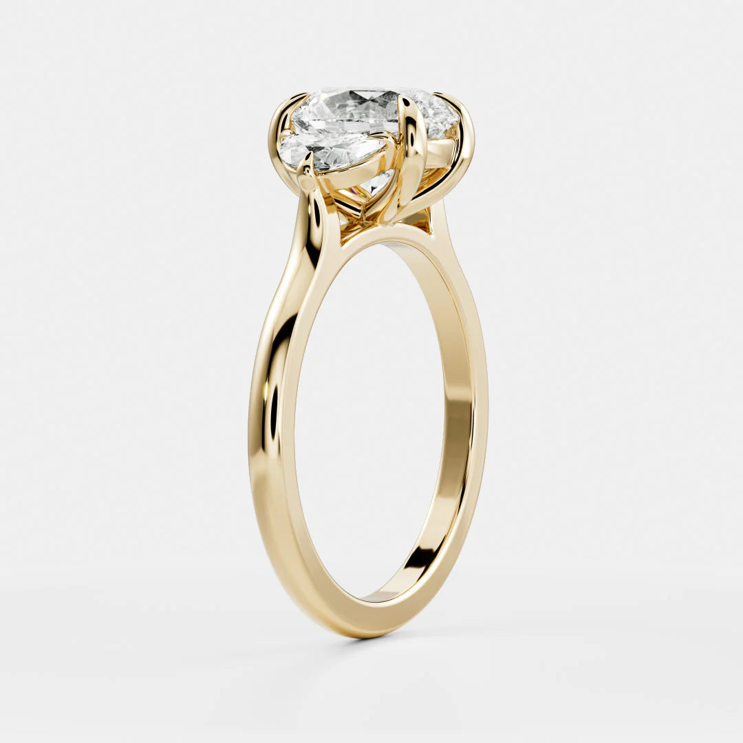 Oval Cut Lab-Grown Diamond Three Stone Engagement Ring with Half Moon Accents