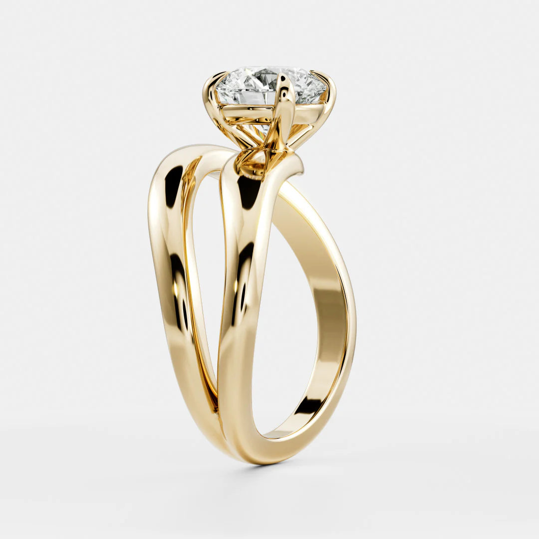 Round Brilliant Lab-Grown Diamond Solitaire Engagement Ring with Wrap Bypass Band
