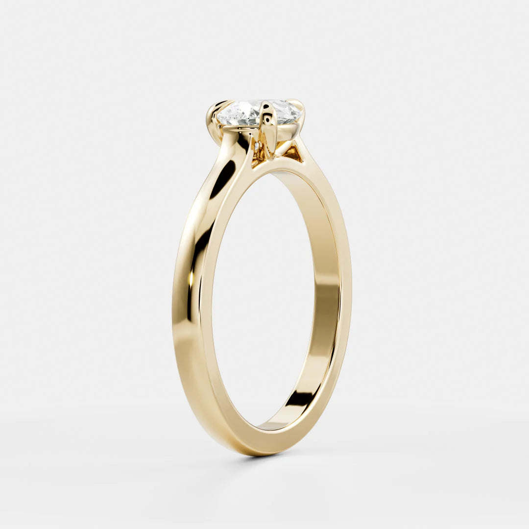 East-West Pear Cut Lab-Grown Diamond Solitaire Engagement Ring with Plain Band