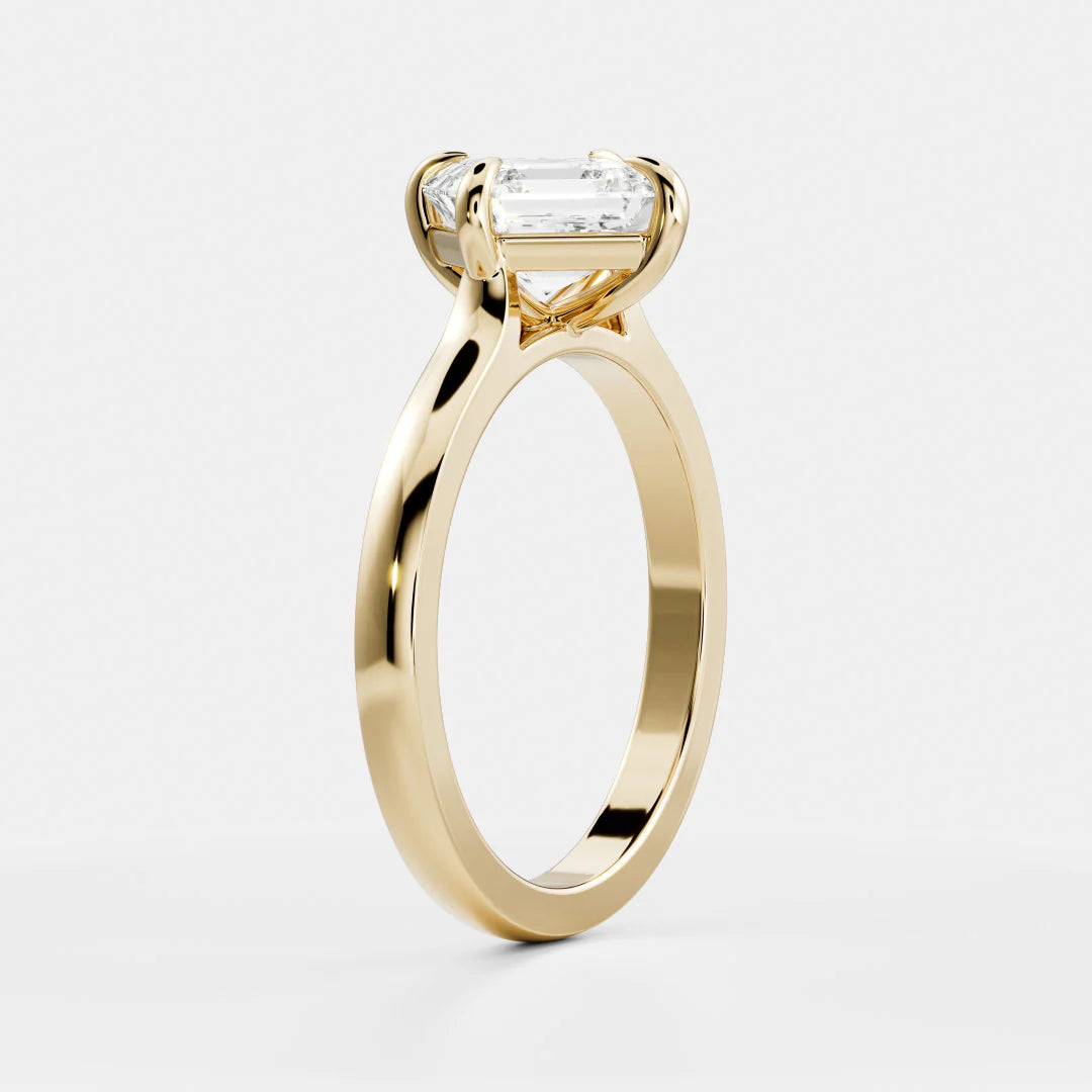 Tilted Asscher Cut Lab-Grown Diamond Solitaire Engagement Ring with Plain Band