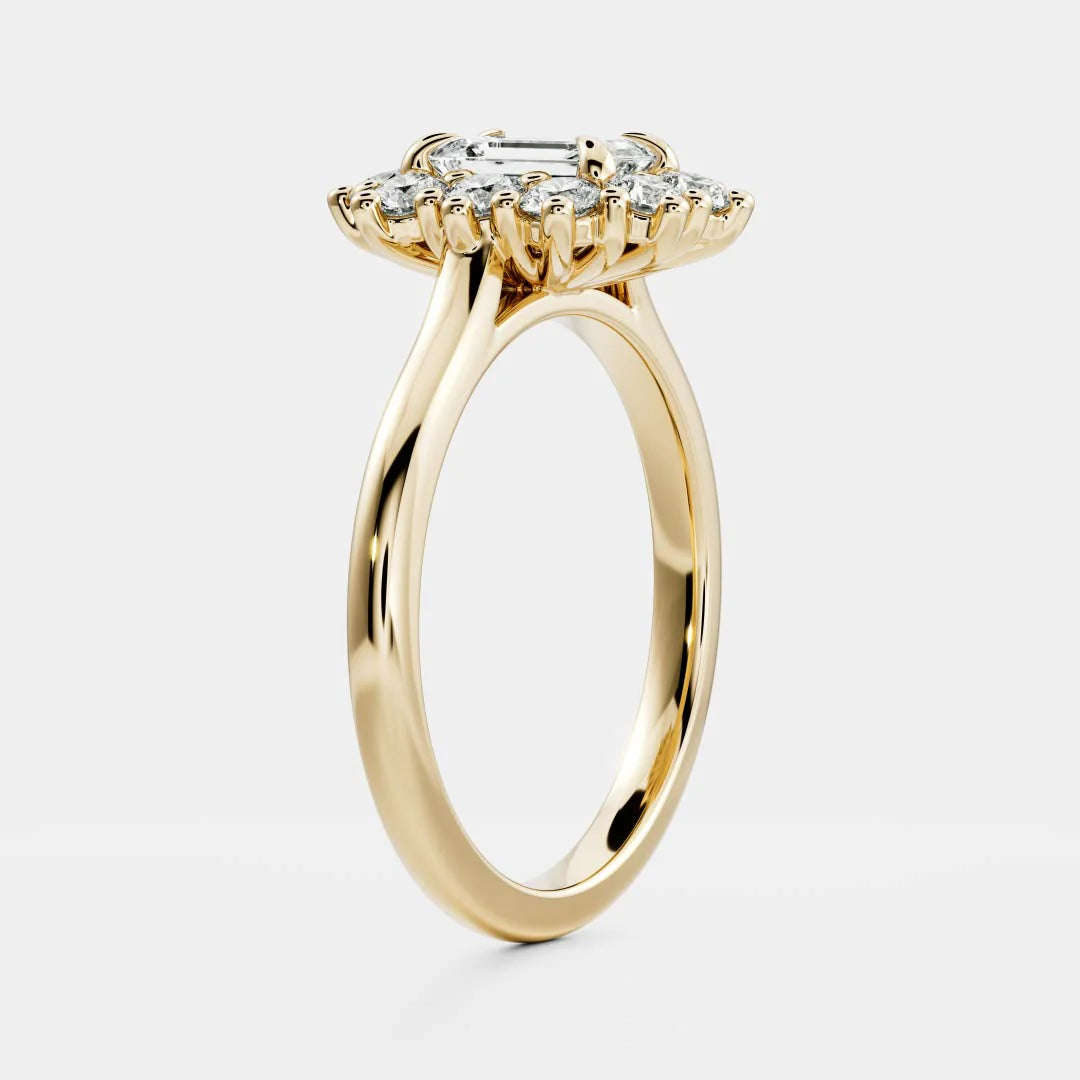 Emerald Cut Lab-Grown Diamond Cluster Halo Engagement Ring
