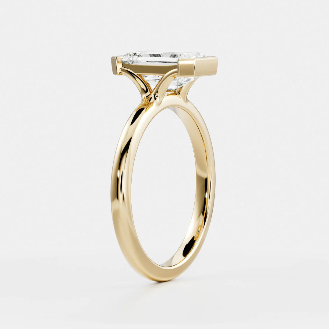 Emerald Cut Lab-Grown Diamond Half Bezel Solitaire Engagement Ring