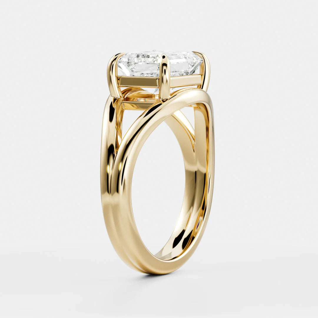 East-West Emerald Cut Lab-Grown Diamond Solitaire Engagement Ring with Split Shank