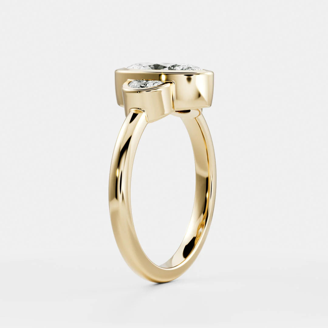 Oval & Half-Moon Lab-Grown Diamond Three Stone Bezel Engagement Ring