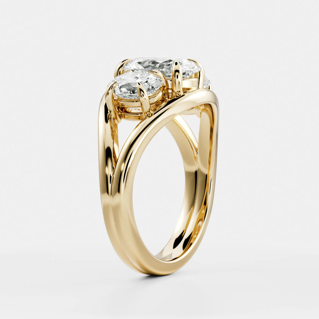 Oval Cut Lab-Grown Diamond Three Stone Engagement Ring with Split Shank