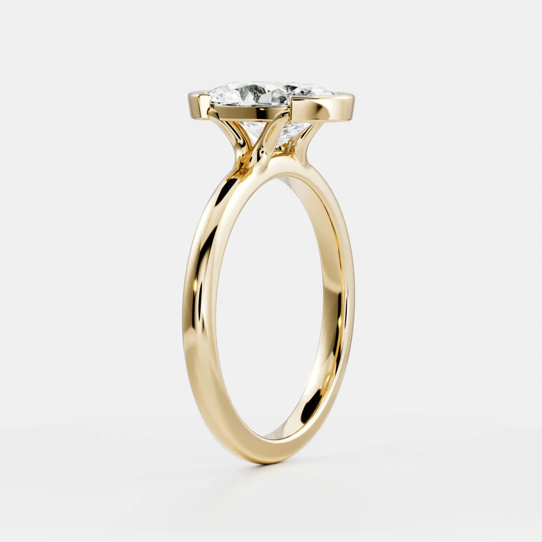 Oval Cut Lab-Grown Diamond Half Bezel Engagement Ring