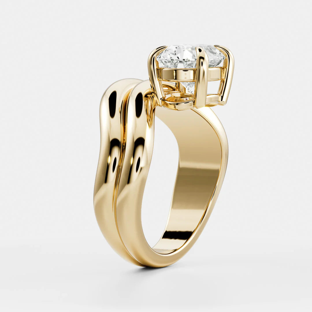 Oval Lab-Grown Diamond Solitaire Engagement Ring with Double Wave Band