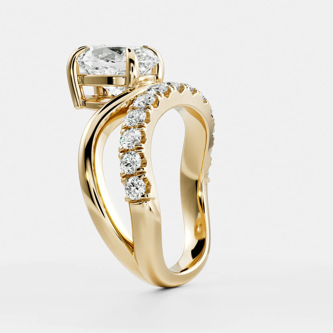 Oval Lab-Grown Diamond Solitaire Engagement Ring with Pavé Bypass Band
