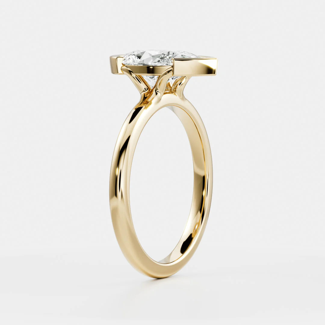 Pear Shaped Lab-Grown Diamond Half Bezel Engagement Ring