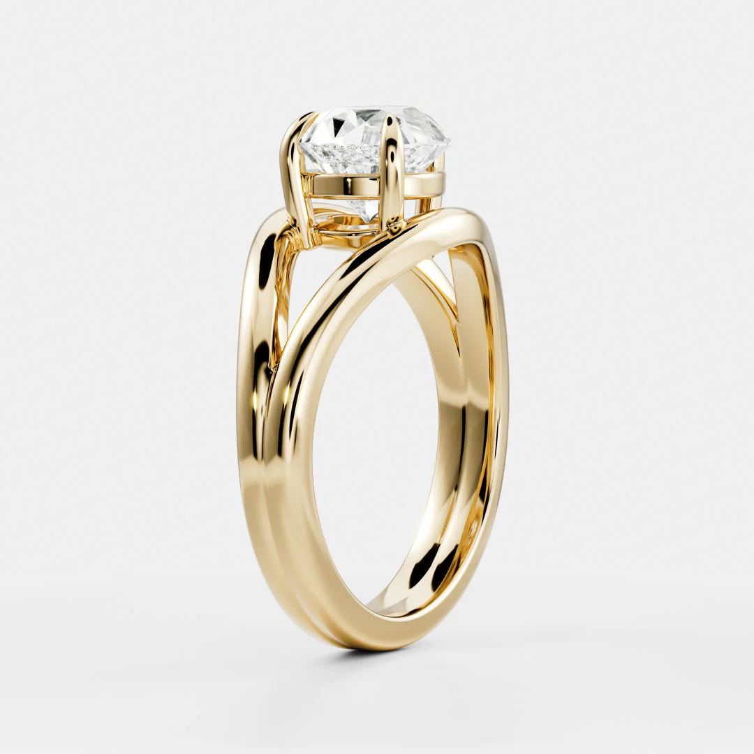 East-West Pear Cut Lab-Grown Diamond Solitaire Engagement Ring with Split Shank