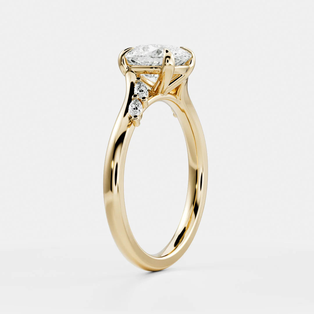 Cushion Cut Lab-Grown Diamond Cluster Bypass Engagement Ring