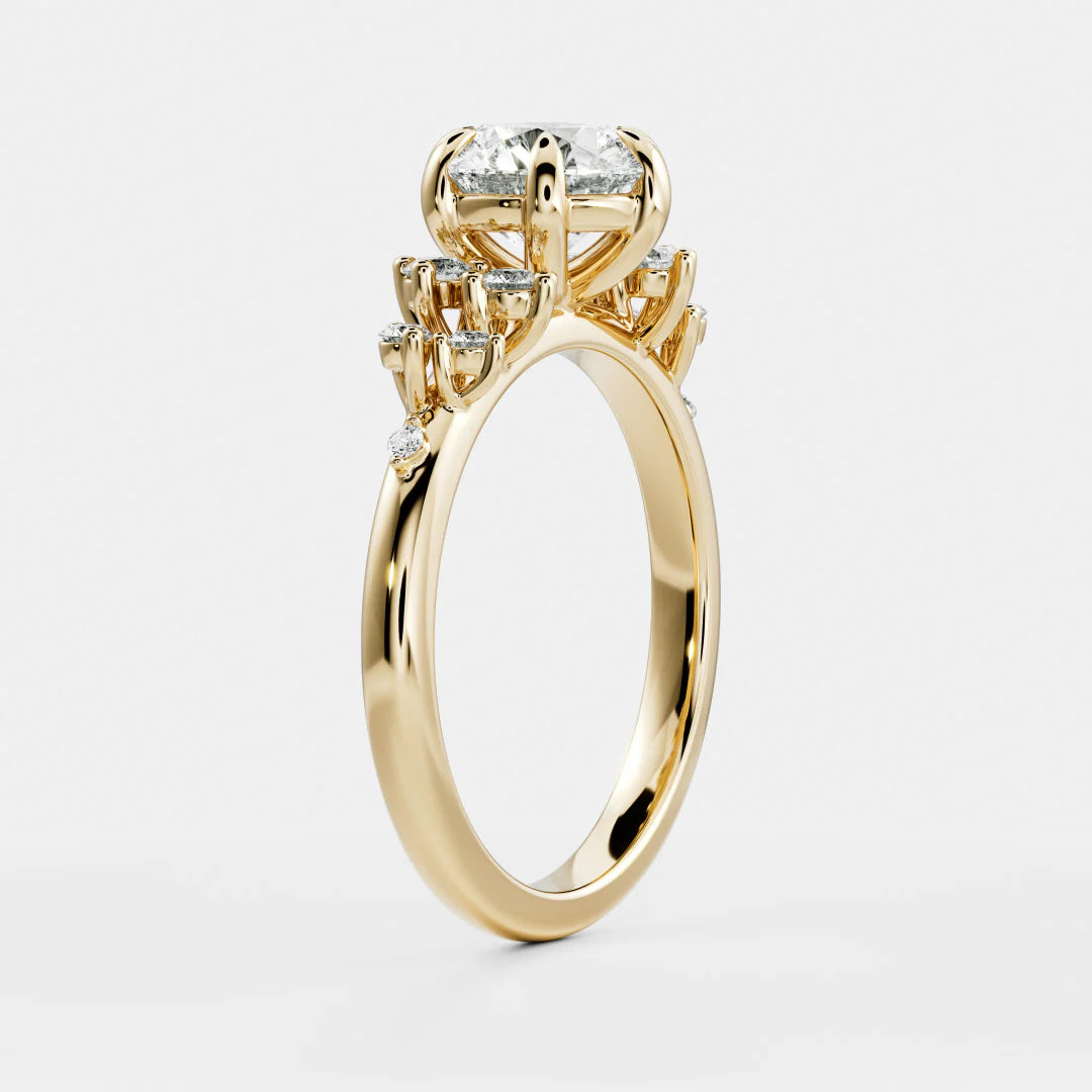 Round Brilliant Lab-Grown Diamond Solitaire Engagement Ring with Cluster Diamond Shoulders