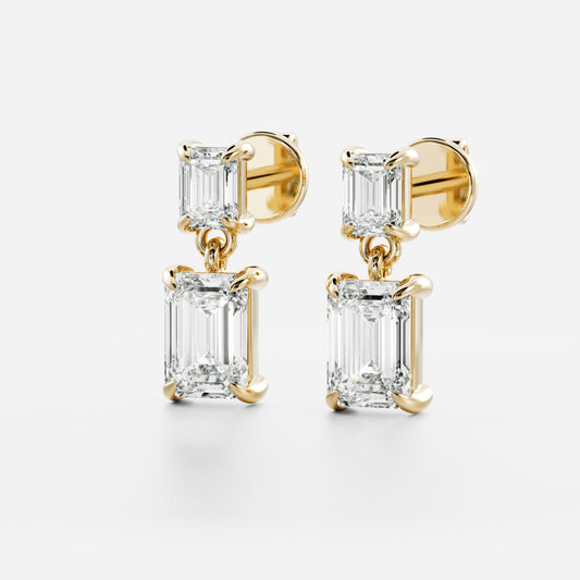 The Elara Emerald Cut Lab-Grown Diamond Drop Earrings