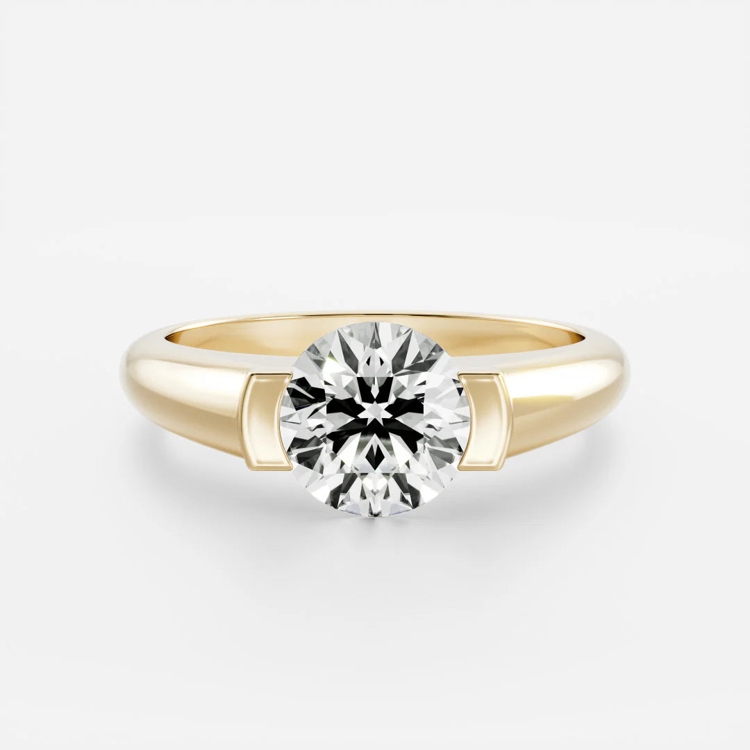 Round Brilliant Lab-Grown Diamond Bar-Set Solitaire Engagement Ring with Dome Band