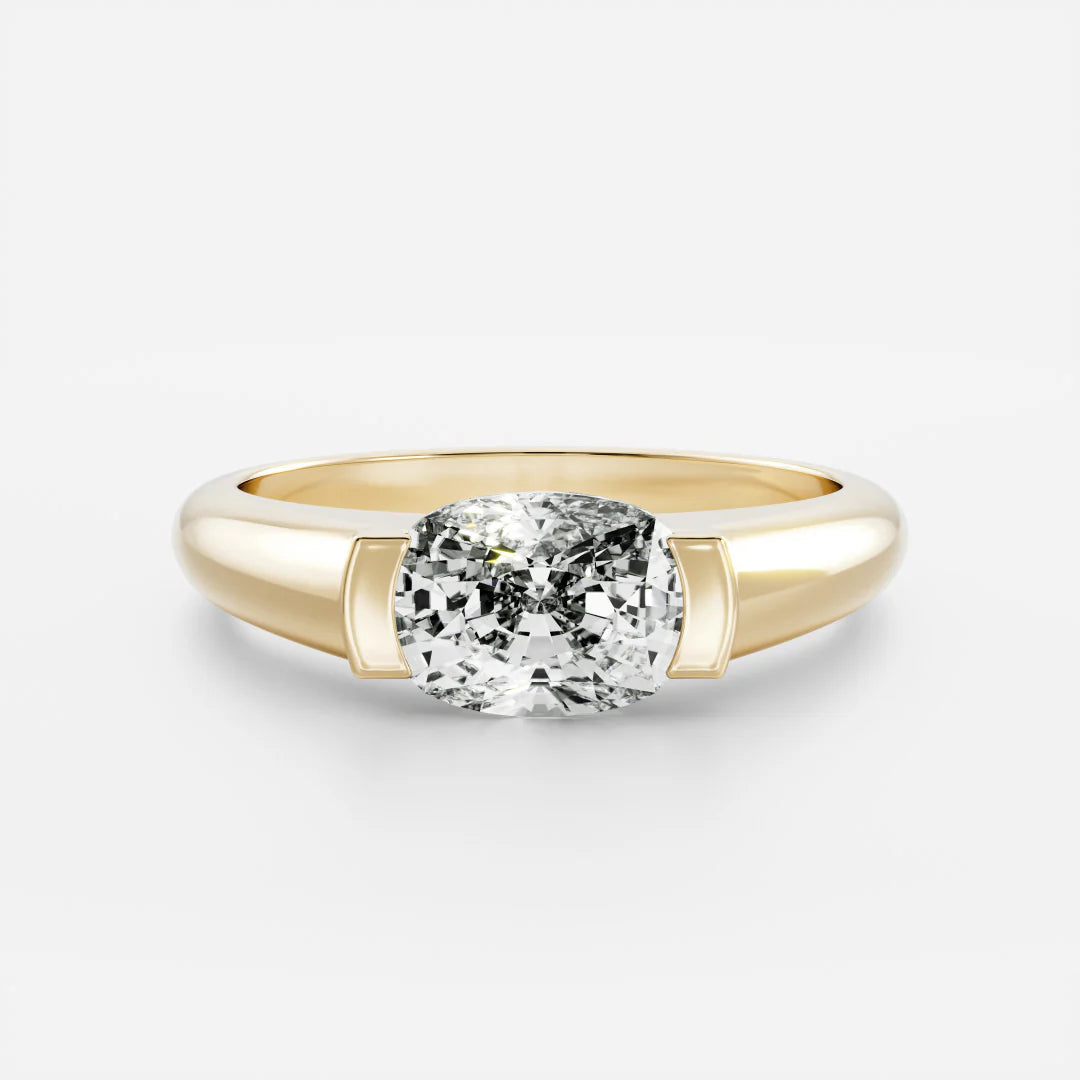 East-West Elongated Cushion Cut Lab-Grown Diamond Bar-Set Engagement Ring with Dome Band